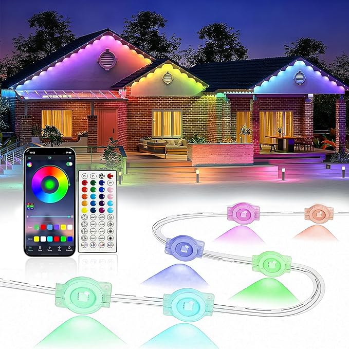 Permanent Outdoor Lights,150FT RGB Christmas House Lights Outdoor with APP Remote Control, IP67 Waterproof Smart Eternity Eaves Lighting for Holiday, Party, Daily