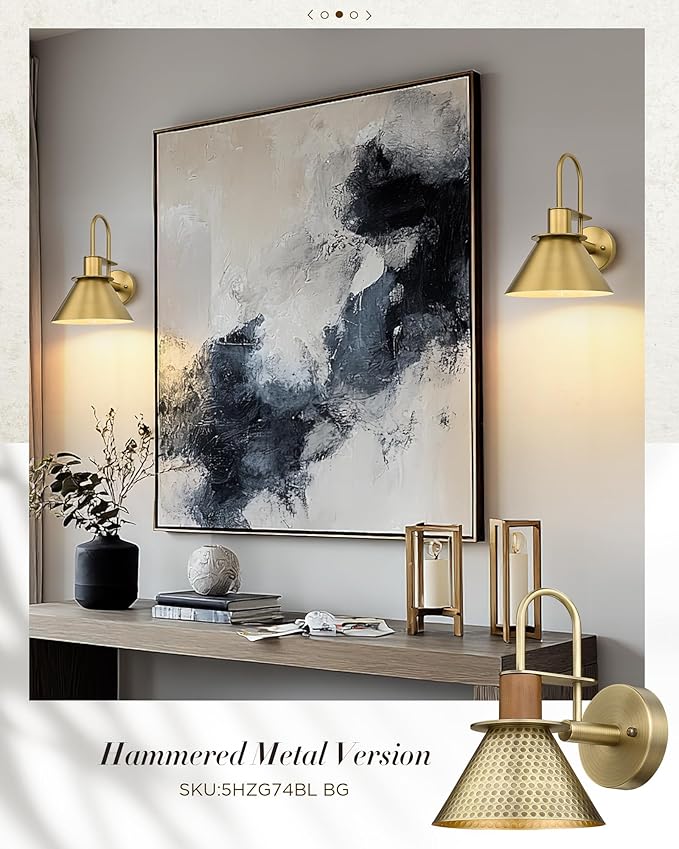 Wall Sconces for Bathroom Set of 2, HWH Wall Mount Lighting with Metal Shade, Indoor Gold Wall Lights for Living Room Mirror Kitchen, Gold Finish, 5HZG56BL-2 BG