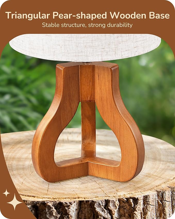 EDISHINE 14.6" Modern Table Lamp, Rose Wood Tripod Nightstand Lamp for Bedroom, Beige Linen Shade, Small Cute Bedside Lamp for Living Room, Office, On-Off Line Switch, E26 Base(Bulb Not Included)