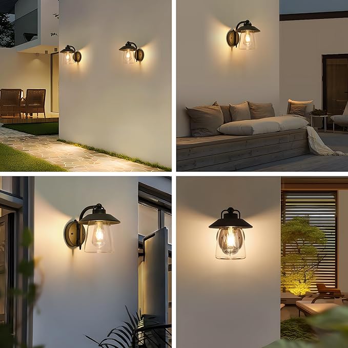 LUTEC 2 Pack Dusk to Dawn Outdoor Indoor Exterior Light Fixture, Farmhouse Barn Wall Sconce, Matte Black Finish Anti-Rust Wall Mount Light, Waterproof Wall lamp with Clear Glass for Porch, Patio