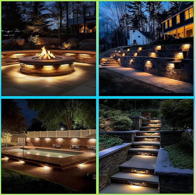 Kaqur 8 Pack 12 Inch Retaining Wall Lights, LED Hardscape Lighting 12V AC/DC Low Voltage IP65 Waterproof, 2700K Soft White Outdoor Landscape Lights for Patio Wall Stairs, ETL Listed