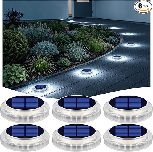 Solar Driveway Deck Step Dock Lights for Outside Stick on Stair Lights Solar Powered Outdoor Waterproof Boat Marine Warning Lights for Sidewalk Pathway Garden Yard Marker Auto On/Off (6 Pack, White)