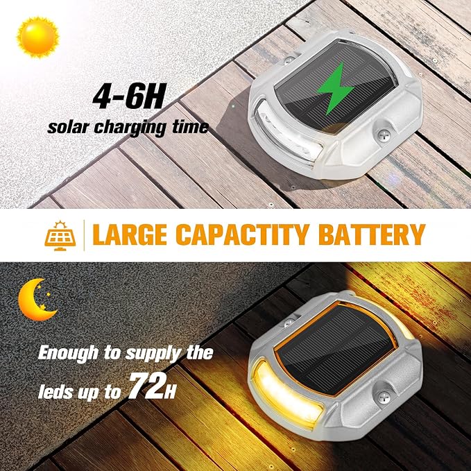 VOLISUN Solar Driveway Lights Dock Deck Lights 12 Pack,2 Colors in 1,Solar Powered Waterproof Outdoor Warning Step Light for Driveway Sidewalk Pathway (White/Warm White),Auto On/Off