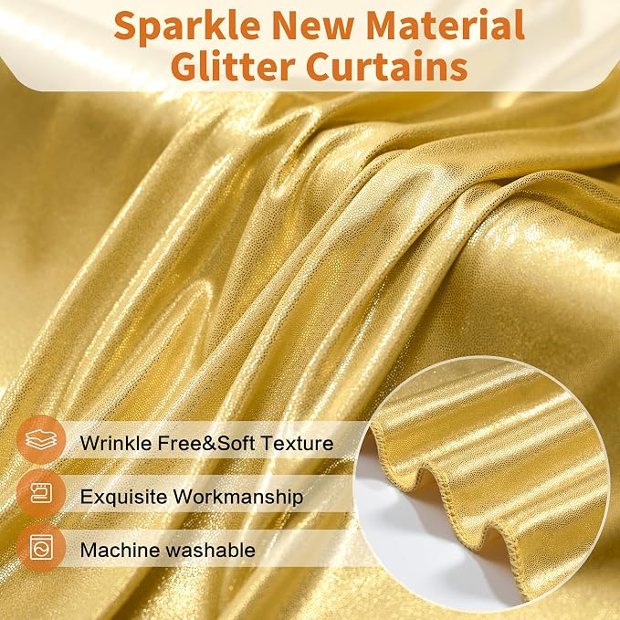 Outpain 10x10ft Gold Sequin Backdrop Curtains with Light -Lighted Up Gold Photo Backdrops with Non-Shedding Glitter, Wrinkle-Free Drapes for Wedding/Christmas/Studio (5x10ft 2 Panels)