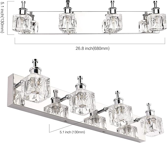 PRESDE Crystal 4-Lights Bathroom Light Fixtures Chrome Vanity Light for Bathroom Modern Bath Wall Lighting Over Mirror LED
