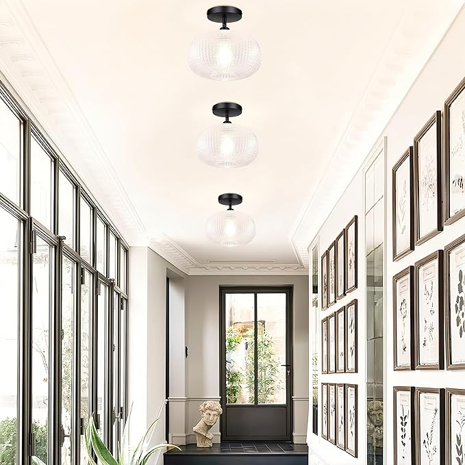 Semi Flush Mount Ceiling Light,Globe Glass Ceiling Lights,Black Hallway Light Fixtures,Entryway Light Fixture,Kitchen Lighting Fixtures Ceiling,Modern Hanging Lighting for Closet,Foyer