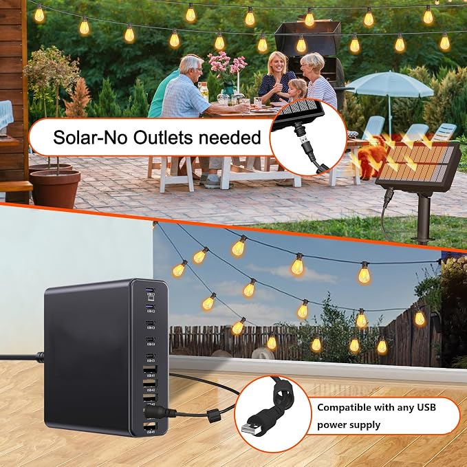 BLIATLUS 50FT Solar String Lights Outdoor Waterproof with Remote Control Solar Patio Lights 15+2 shatterproof LED Bulbs for Porch Garden Market Bistro Patio Backyard Fence
