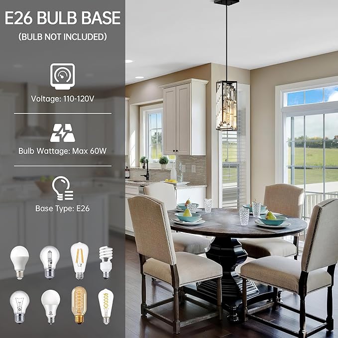 Black Pendant Lights Kitchen Island 2 Pack, Mini Crystal Chandeliers, Modern Pendant Lights Ceiling Lighting Fixtures for Kitchen Island, Dinning Room, Bedroom