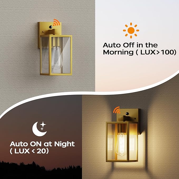 WIHTU Gold Dusk to Dawn Porch Lights, Exterior Lighting Fixtures for House, Waterproof Outdoor Wall Lights Wall Sconce Lamp, Anti Rust Coach Lights for Doorway, Garage