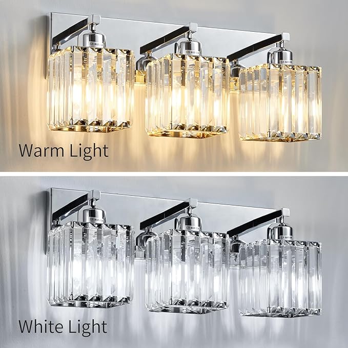 Modern Bathroom Vanity Light 3-Lights Modern Chrome Crystal Bathroom Light Fixtures Over Mirror Chrome Vanity Lighting Crystal Wall Sconce