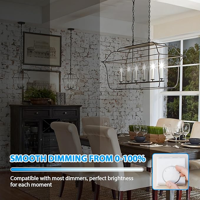 GoBright Dimmable E12 Candelabra Bulb 60 watt, 6W 630 LM Dimmable E12 LED Bulb 5000K Daylight White, Vintage Flame Tip LED Chandelier Light Bulbs, 6-Pack