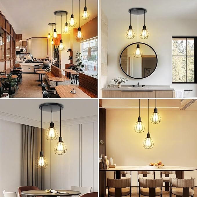 LTBLIGHT 3-Light Farmhouse Pendant Light Fixture, Vintage Hanging Lights with 1.2m Adjustable Cord, Ceiling Lighting for Kitchen Island Dining Room Hallway, E26 Base (Bulbs Not Included)