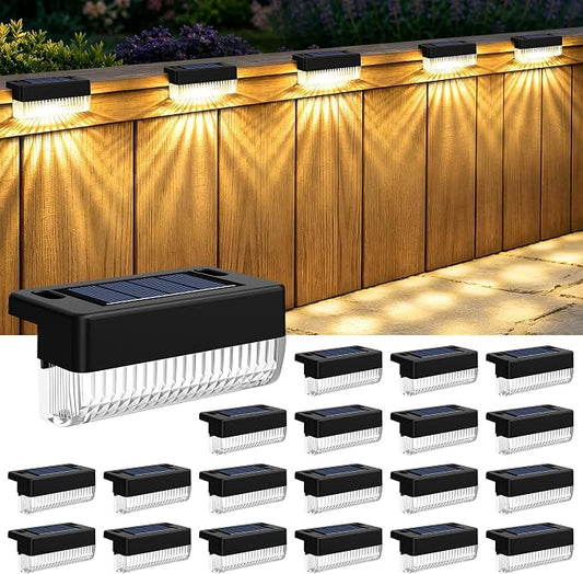 Solar Deck Lights Outdoor 20 Packs, Solar Powered LED Step Lights Waterproof Outdoor for Deck, Step, Fence, Wall, Patio, Yard, Pool, Pathway and Stairs (Warm White)