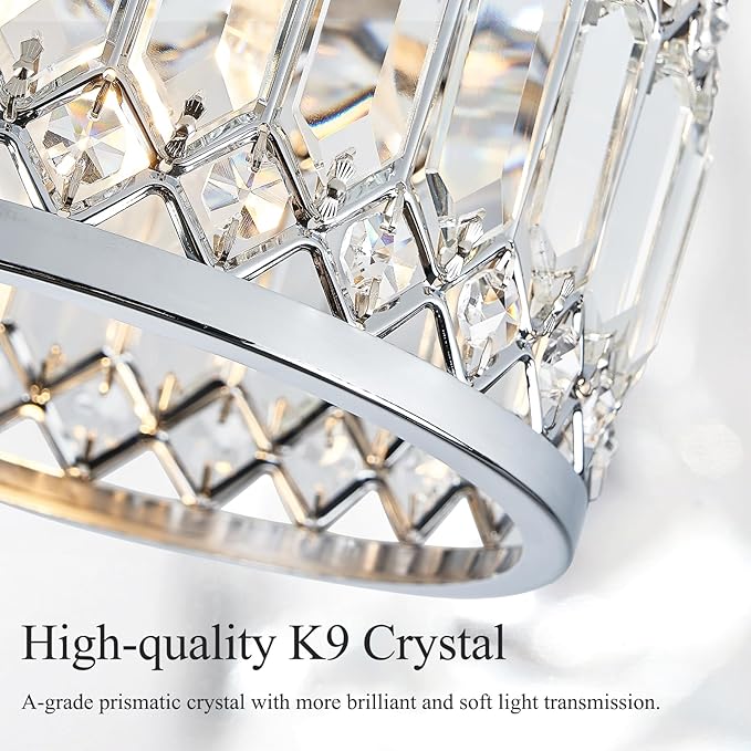 Crystal Chrome Ceiling Light, Modern Semi Flush Mount Ceiling Lighting Fixture, Round Hallway Lighting Fixtures Chandelier for Kitchen Entryway Bedroom Dining Room, 3-Light, 12.2 Inch