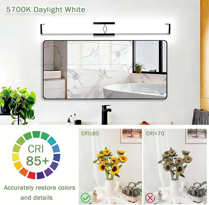 40 Inch Bathroom Vanity Light 3600LM, 5700K Daylight White Modern Bathroom Light Dimmable, AC 120V 40W Matte Black LED Vanity Lighting Fixtures Wall Sconce ETL Certified, 1Pack