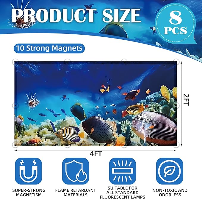 ANGSYLTH 8 Pcs Fluorescent Light Covers - 4 x 2 Feet Covers for Ceiling Lights, 8 x 10 Magnetic Light Filters for Classroom, Office, Hospitals