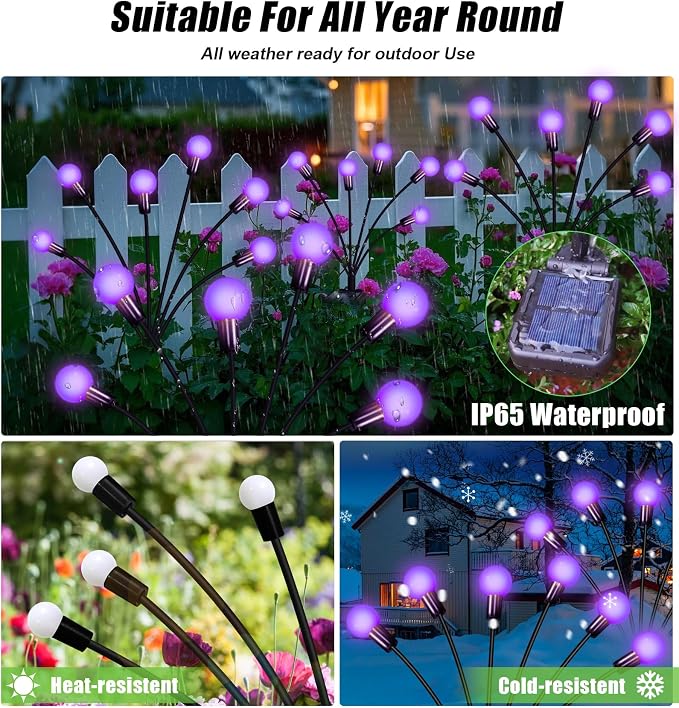 NBQQ Solar Garden Lights Outdoor, Waterproof Solar Powered Lights for Yard Pathway Patio, Swaying Lawn Decor as Gardening Gifts for Women Holiday (Purple, 4 Pack)