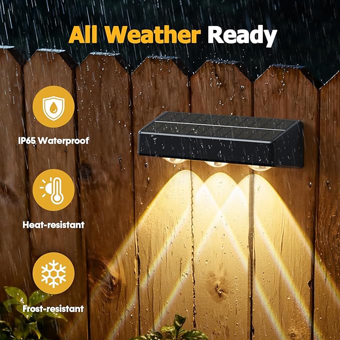 NIORSUN Solar Fence Lights, 12 Pack LED Outdoor Solar Deck Lights with Lenses, RGB Color, IP65 Waterproof, Solar Lights for Outside, Wall, Patio, Railing, Yard (Black)