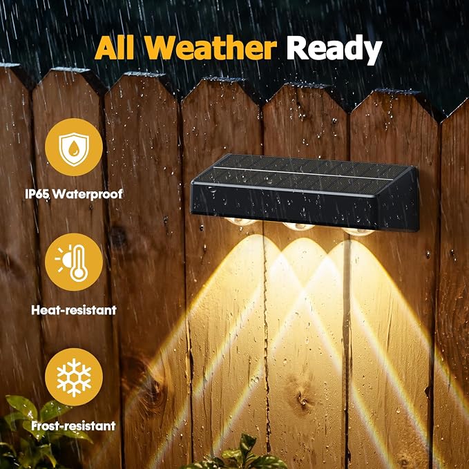 NIORSUN Solar Fence Lights,8 Pack Solars Deck Light,RGB Color,Outdoor Bulb Waterproof Led IP65,Power Patio Lamp with Lenses for Outside/Backyard/Railing/Yard(Black)