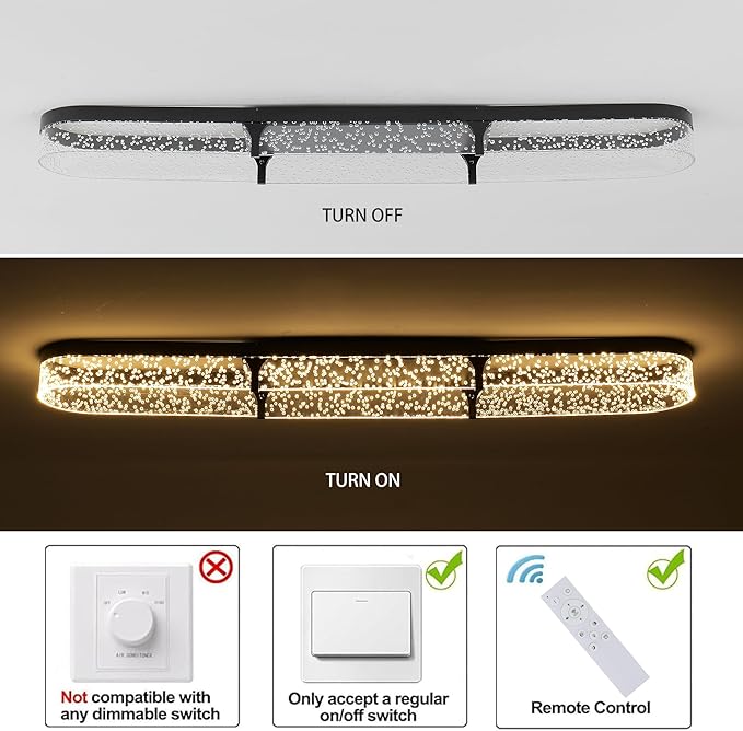 Jaycomey 43 inch Modern Black LED Ceiling Light Fixture, 54W Dimmable Flush Mount Ceiling Light with Remote, Adjustable 3000K-6500K Dining Room Light Fixtures for Hallway Living Room