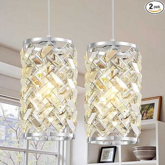 Chrome Pendant Lights Kitchen Island, Mini Crystal Modern Kitchen Pendant Lighting Over Sink with 10.2" Clear Glass Shade Chandeliers, Adjustable Pendant Light Fixture for Dinning Room Bedroom