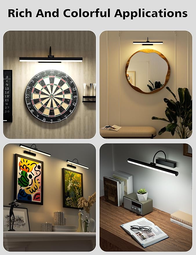 VOLISUN Picture Lights for Wall, 16 inch Rechargable Picture Light Battery Operated, 3 Color Temperatures Cordless Picture Light with Remote, Art Light for Paintings, Gallery, Portrait, 1 Pack (Black)