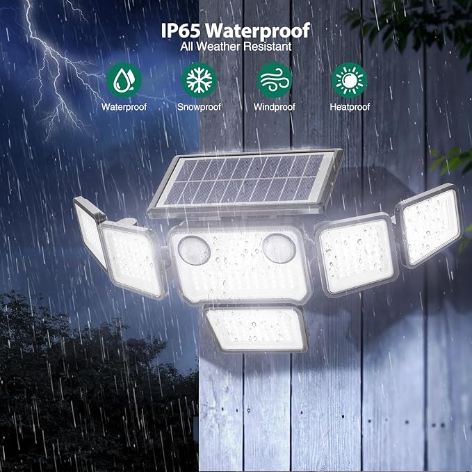 Solar Lights Outdoor, 6000LM 310 LEDs Dual Motion Sensor Solar Flood Lights 6 Heads Security Wall Lights, IP65 Waterproof, Remote Control for Garden, Outside, Backyard, 3 Pack