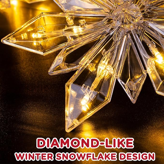 Marchpower Christmas Snowflake Window Lights, 3Pack 36LED Battery Powered Christmas Window Lights, Waterproof Snowflake Curtain Lights with Timer & 8 Modes for Indoor Outdoor Xmas Decor