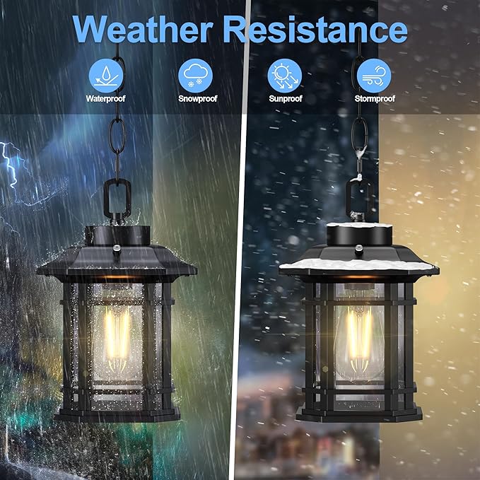 WIHTU Dusk to Dawn Outdoor Pendant Lights for Porch,Anti-Rust Aluminum Exterior Hanging Light Fixture with Adjustable Chain,Farmhouse Chandelier Ceiling Light for Entryway Garden Patio(Bulb Included)