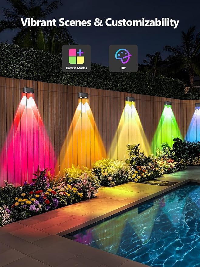 BrizLabs Smart Deck Lights, 6 Lamps RGBCW Outdoor 4th of July Fence Lights Work with Alexa & Google Home, Red White Blue Deck Light APP Controlled, Rainbow WiFi Fence Light Music Sync for Yard Garden