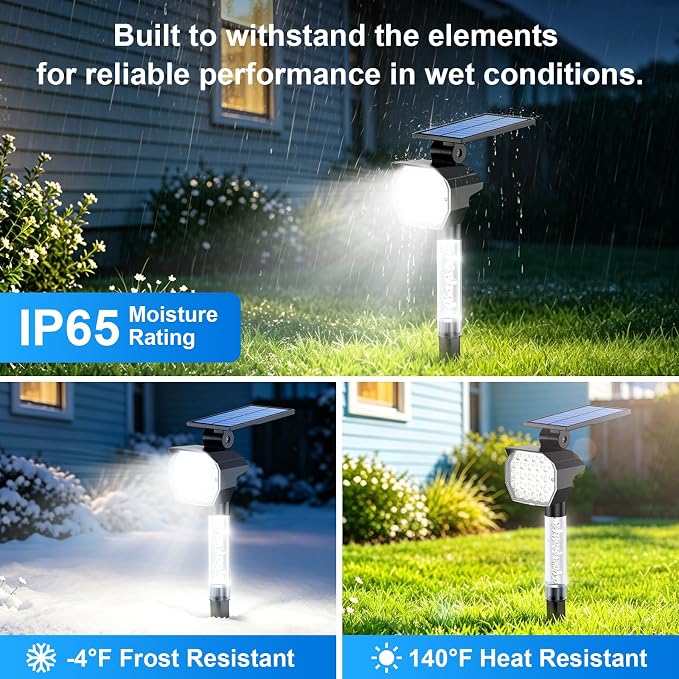 Solar Lights Outdoor Waterproof Spot Lights，IP65 Waterproof with Ambient Light Column & Adjustable Brightness,for Garden Yard Pathway Lawn (Cold White, 4 Pack)