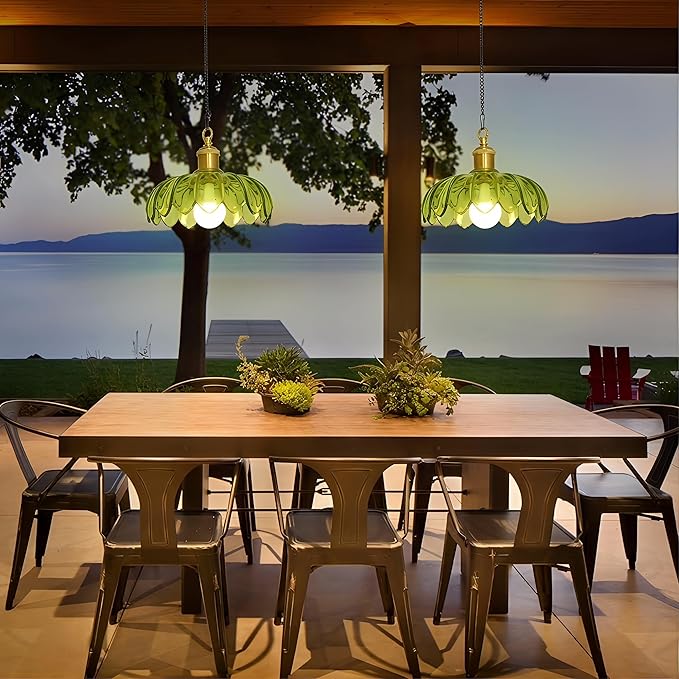 HMVPL Battery Operated Chandelier with Hook, Outdoor Battery Operated Pendant Light with Remote, Rechargeable Bulb, Green Outdoor Chandelier for Porch, Wireless Dimmable Gazebo Lamp for Patio Pergola