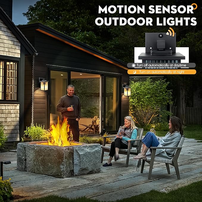 Outdoor Motion Sensor Lights, Dusk to Dawn Outdoor Wall Light Fixtures, Waterproof Exterior Lighting for Front Porch, Garage, Entryway, Yard, House (Black)