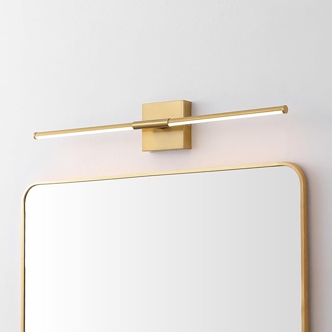 JONATHAN Y 28" Brass Gold Modern Dimmable Integrated LED Wall Sconce, Minimalist Adjustable Metal Vanity Light for Bathroom Mirror, Bedroom, Hallway, 3000K, ETL Listed (JYL7041B)