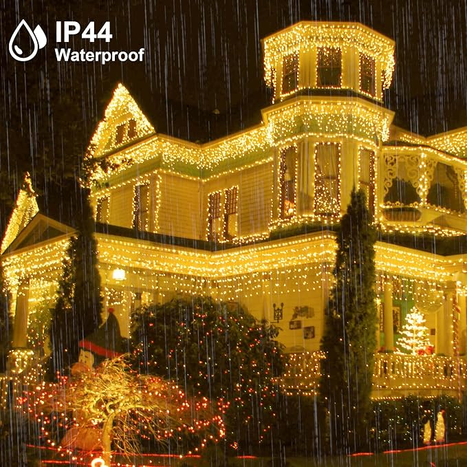 kemooie Outdoor Curtain Lights, 400 LED 26.2 x 3.3 FT Waterproof String Lights with 8 Modes, Fairy Curtain Lights for Backdrop Wedding Bedroom Balcony Party Decorations, Warm White