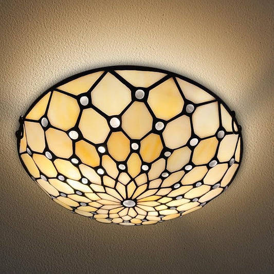 ARTZONE Tiffany Ceiling Lights, Stained Glass Ceiling Light 2-Lights 12 Inch Tiffany Flush Mount Ceiling Light for Bedroom Dining Living Room Entryway Foyer
