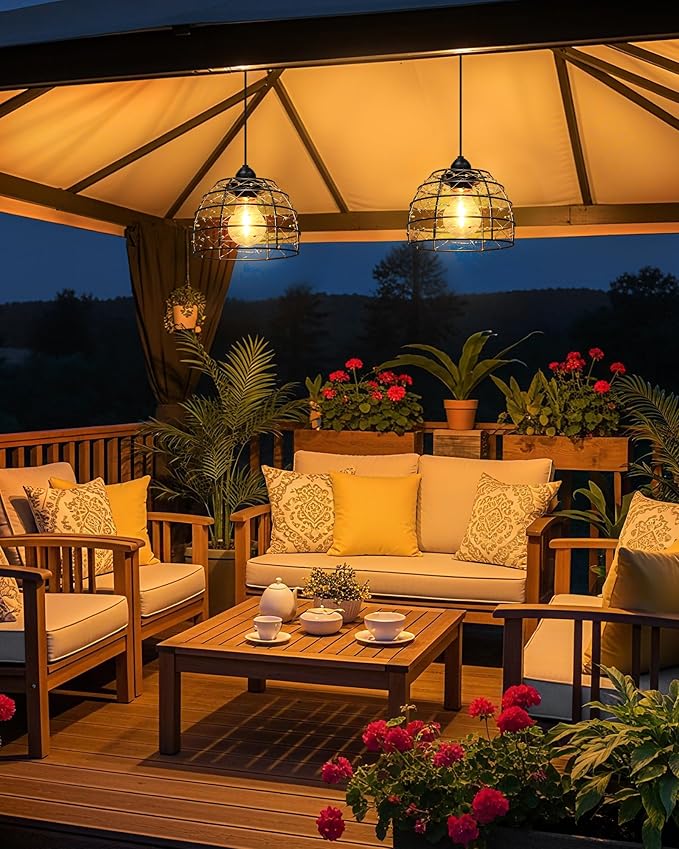 Battery Operated Hanging Outdoor Chandelier, 4/6/8 H Timer, Dimmable Bohemian Hanging Shed Gazebo Lights Outdoor Waterproof for Patio, Porch, Gazebo, Pergola, Kitchen Decor Lighting