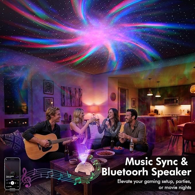Rossetta Dual Lens Galaxy Projector, Star Projector for Bedroom with White Noise & Bluetooth Speaker, Remote, Timer, Aurora & Nebula Night Light Projector for Room Decor, Gifts for Kids Adults Teens
