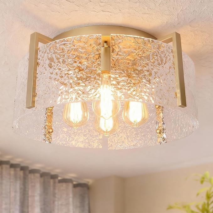 Bektas Semi Flush Mount Ceiling Light, Hallway Light Fixture,Entryway Light,Modern Bedroom Lampe,Metal Light Fixtures,Lighting Fixture Flush Mount for Kitchen Bathroom Dining Room (Gold, 4-Light)