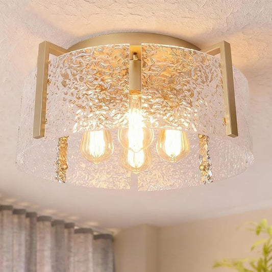 Bektas Semi Flush Mount Ceiling Light, Hallway Light Fixture,Entryway Light,Modern Bedroom Lampe,Metal Light Fixtures,Lighting Fixture Flush Mount for Kitchen Bathroom Dining Room (Gold, 4-Light)