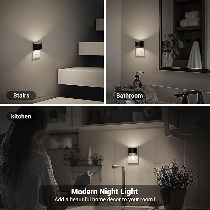 JandCase Night Light, Automatic Night Lights Plug into Wall,2 Pack Dusk to Dawn Sensor Nightlight, 5000K Brightness Adjustable Nightlight for Kids Bedroom Hallway Kitchen Decor