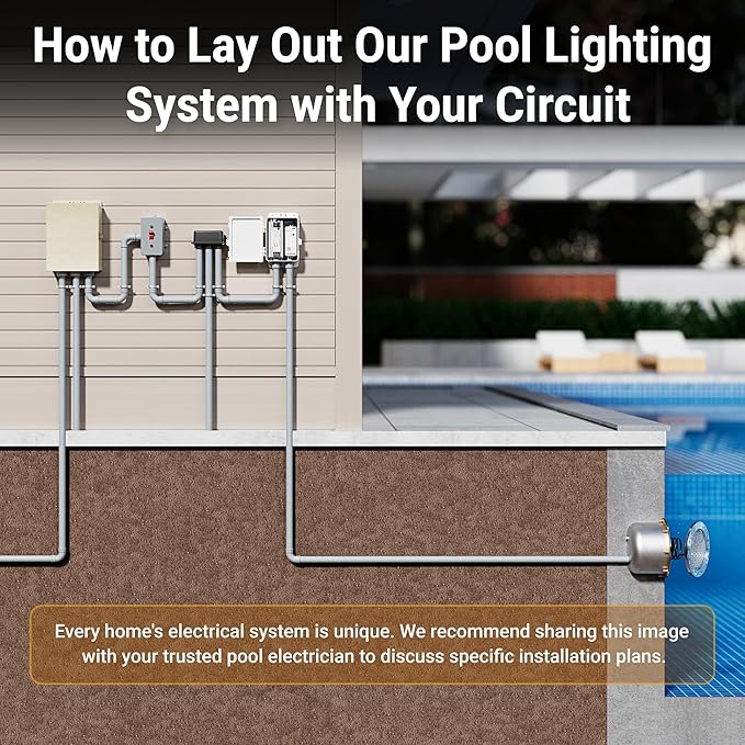 PN01DC LED Inground Pool Lighting System RGBW Color Change 10 Inch 50W, Remote/App Control, 120V AC, 100 Feet Cord