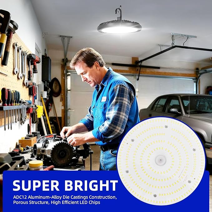 hykolity 2 Pack LED High Bay Light 200W, 5000K UFO LED High Bay Light Fixture with US Plug [600W MH/HPS Equiv.] 100-277V, 26,000lm, IP65 Commercial Warehouse Area Light for Wet Location