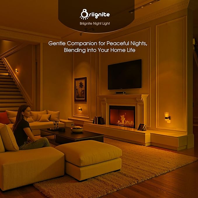 Briignite Night Light, Night Lights Plug into Wall, LED Amber NightLight with Dusk to Dawn Auto Light Sensor, 0-100LM Adjustable Brightness, Wall Sconce Style Design for Bedroom Hallway, 2 Pack