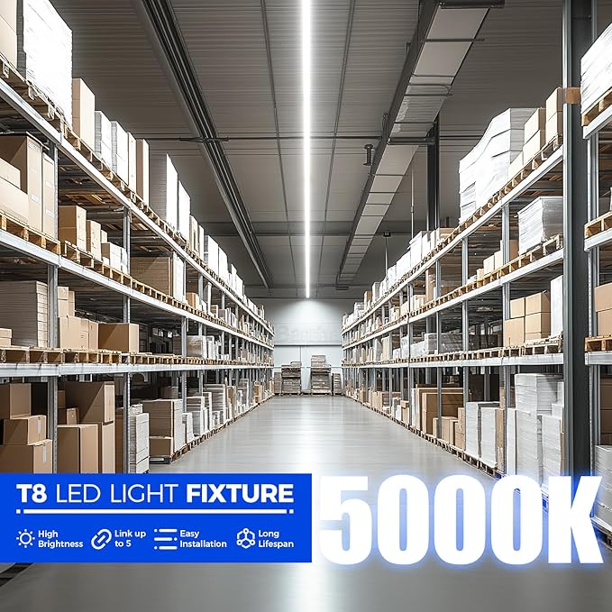 Barrina T8 LED Shop Light 6FT 60W 8500LM 5000K, Clear Cover, Garage LED Lights Ceiling, V-Shape LED Light Fixture, Work Shop LED Lights for Garage, Warehouse, Basement, ETL Listed, 10 Packs