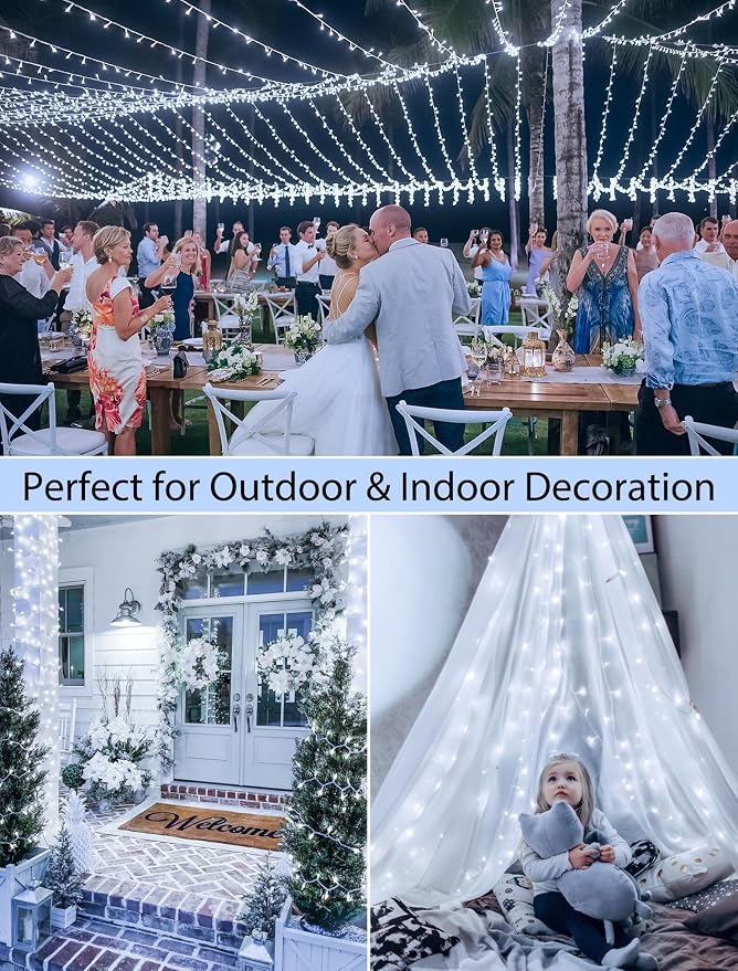 String Lights Indoor Bedroom, 98FT 200 LED Fairy String Lights Outdoor Waterproof, 8 Modes Memory Twinkle Christmas Light Plug in for Classroom Dorm Patio Tree Garden Decor (Cool White)