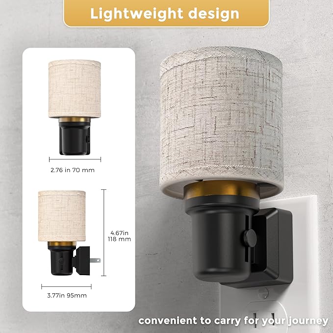 L LOHAS LED Night Lights Plug into Wall, 2 Pack Linen Fabric Cylinder Decor Night Light, Dusk to Dawn Sensor Vintage Nightlight, Amber Warm 0-100LM Dimmable, for Bedroom Living Room Hallway