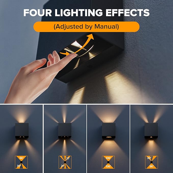 LUTEC 4-Pack LED Up & Down Modern Wall Lamp, Aluminum Anti-Rust Outdoor Indoor Wall Sconce, 10W 3000K Warm White, Adjustable Exterior Wall Light, Waterproof for Porch, Patio, Garden, Bedroom-Black