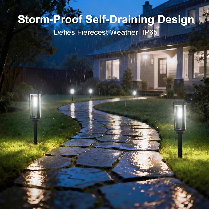 JEJOT Solar Pathway Lights Outdoor Waterproof IP65, 4 Pack Cool White Solar Walkway Lights, Auto On/Off Outdoor Light for Lawn Garden Patio Driveway Decor Landscape Lighting