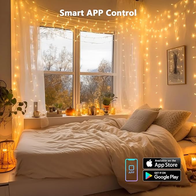 Brizled Smart Christmas Lights, 65.61ft 200 LED String Lights with APP & Voice Control, Dimmable WiFi Warm White Fairy Light Music Sync Xmas Tree Light Clear Wire for Home Christmas Tree Party Decor